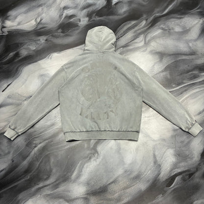Saint Vanity Grey French Terry Studded Zip Up Hoodie (S)