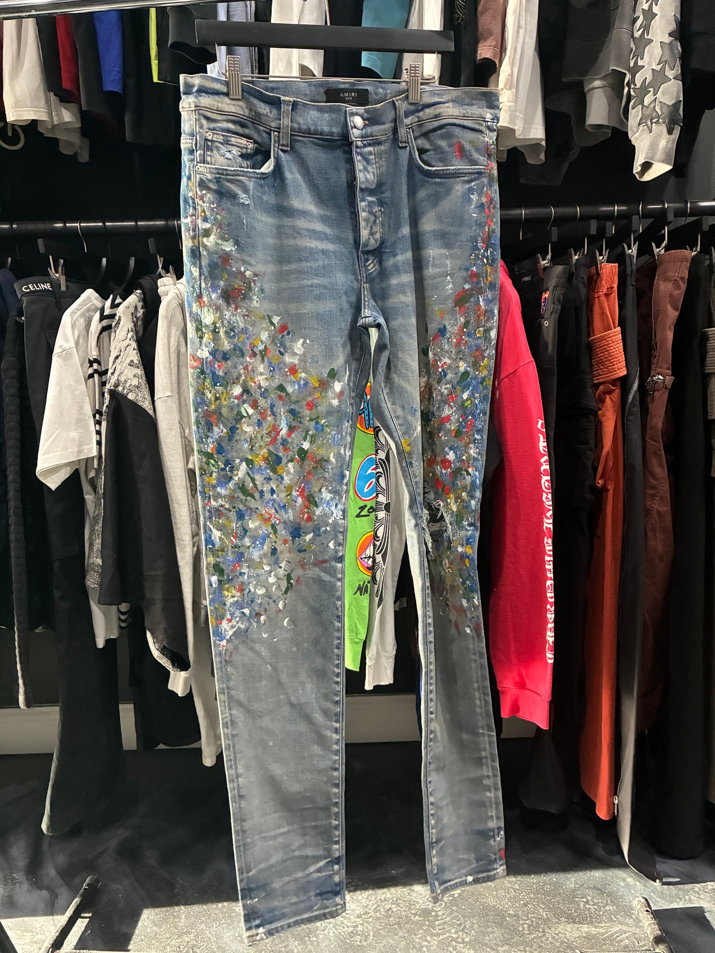 Amiri Light Blue/Multicolor Paint Splattered Jean (36)