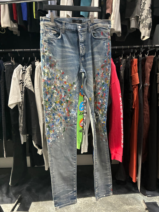 Amiri Light Blue/Multicolor Paint Splattered Jean (36)