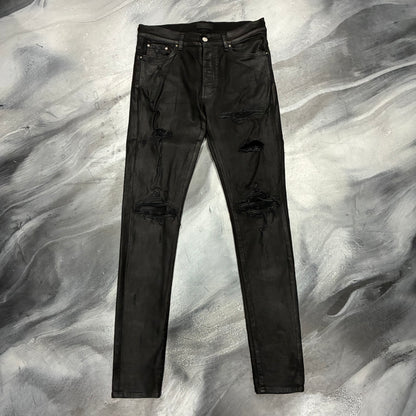 Amiri Waxed Black/Black Leather Patch Jean (33)