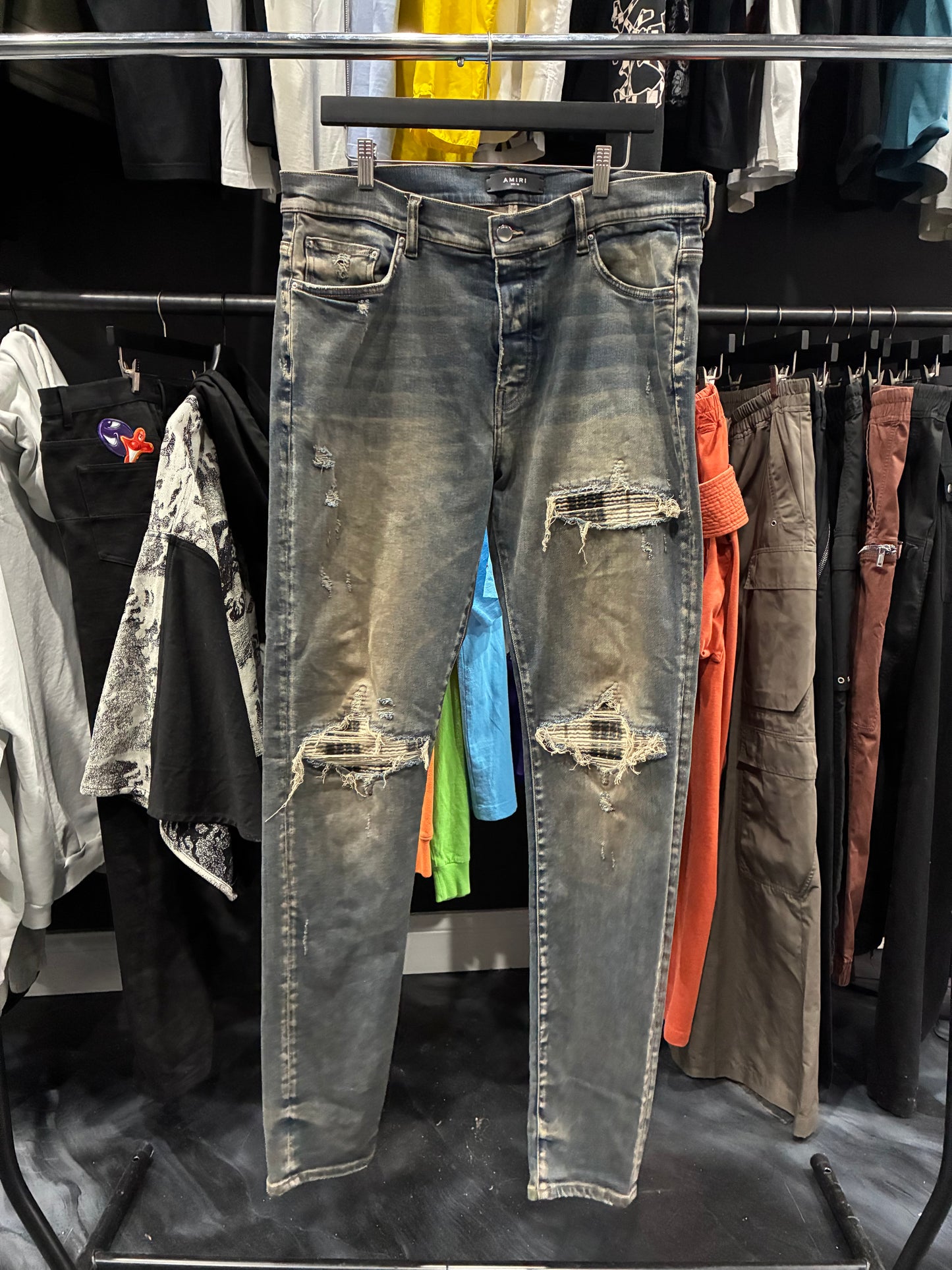 Amiri Antique Indigo Plaid Patch Jean (38)