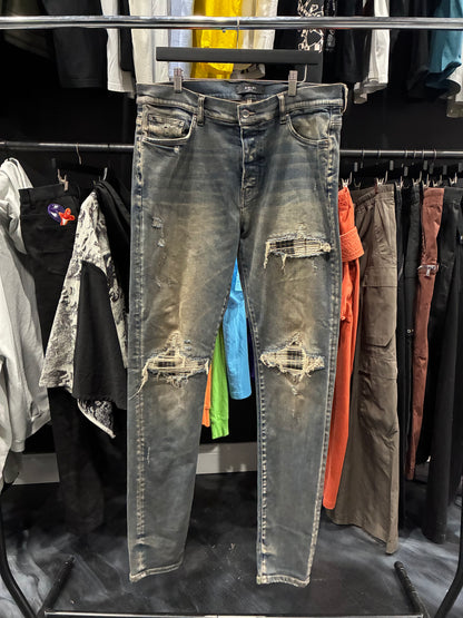 Amiri Antique Indigo Plaid Patch Jean (38)