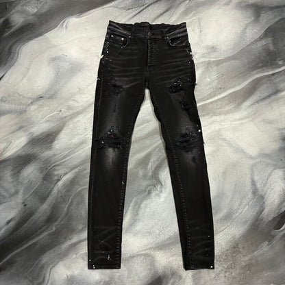 Amiri Faded Black Light Paint Splatter Distressed Jean (31)