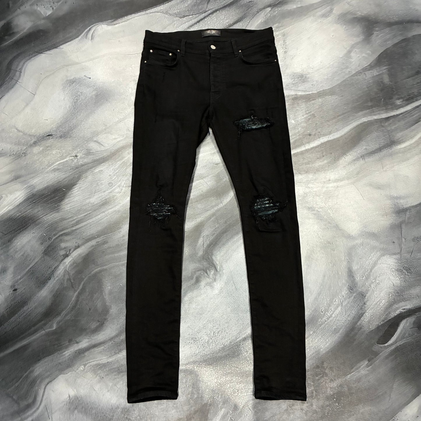 Amiri Black/Teal Bandanna Patch Jean (32)