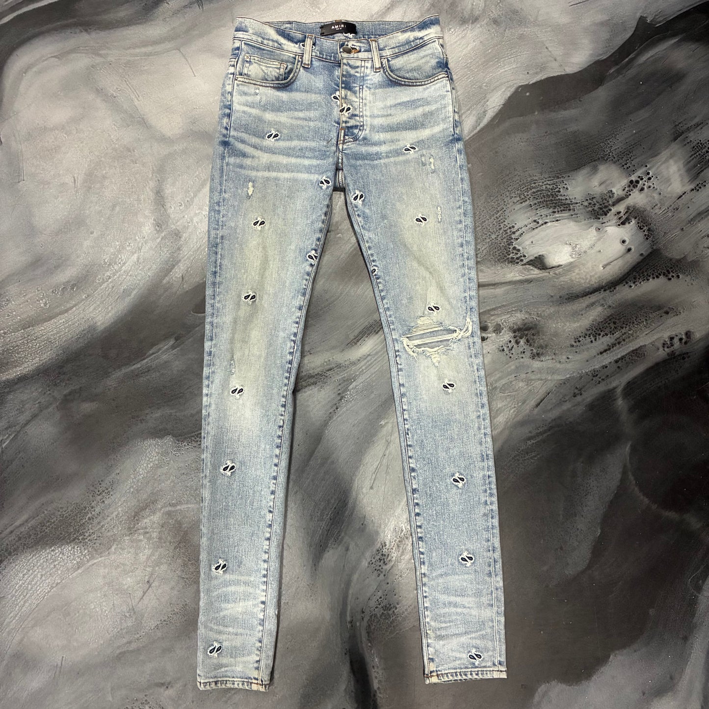 Amiri Light Blue Embroidered Paislsey Jean (28)