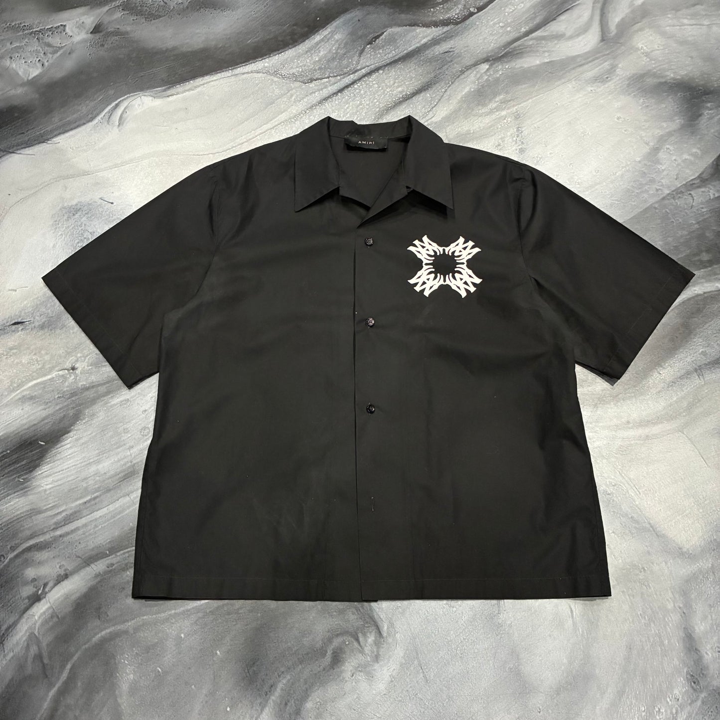 Amiri Black AM Logo Button Up Shirt (XL)