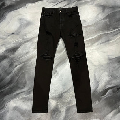Amiri Black/Black Leather Patch Jean (32)