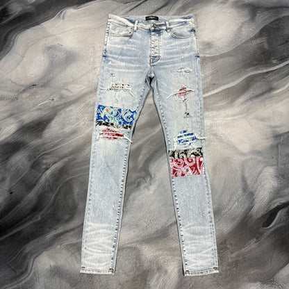 Amiri Light Blue/Multicolor Bandana Art Patch Jean (33)