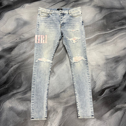 Amiri Light Blue/Tie Dye Pink Core Logo Jean (38)