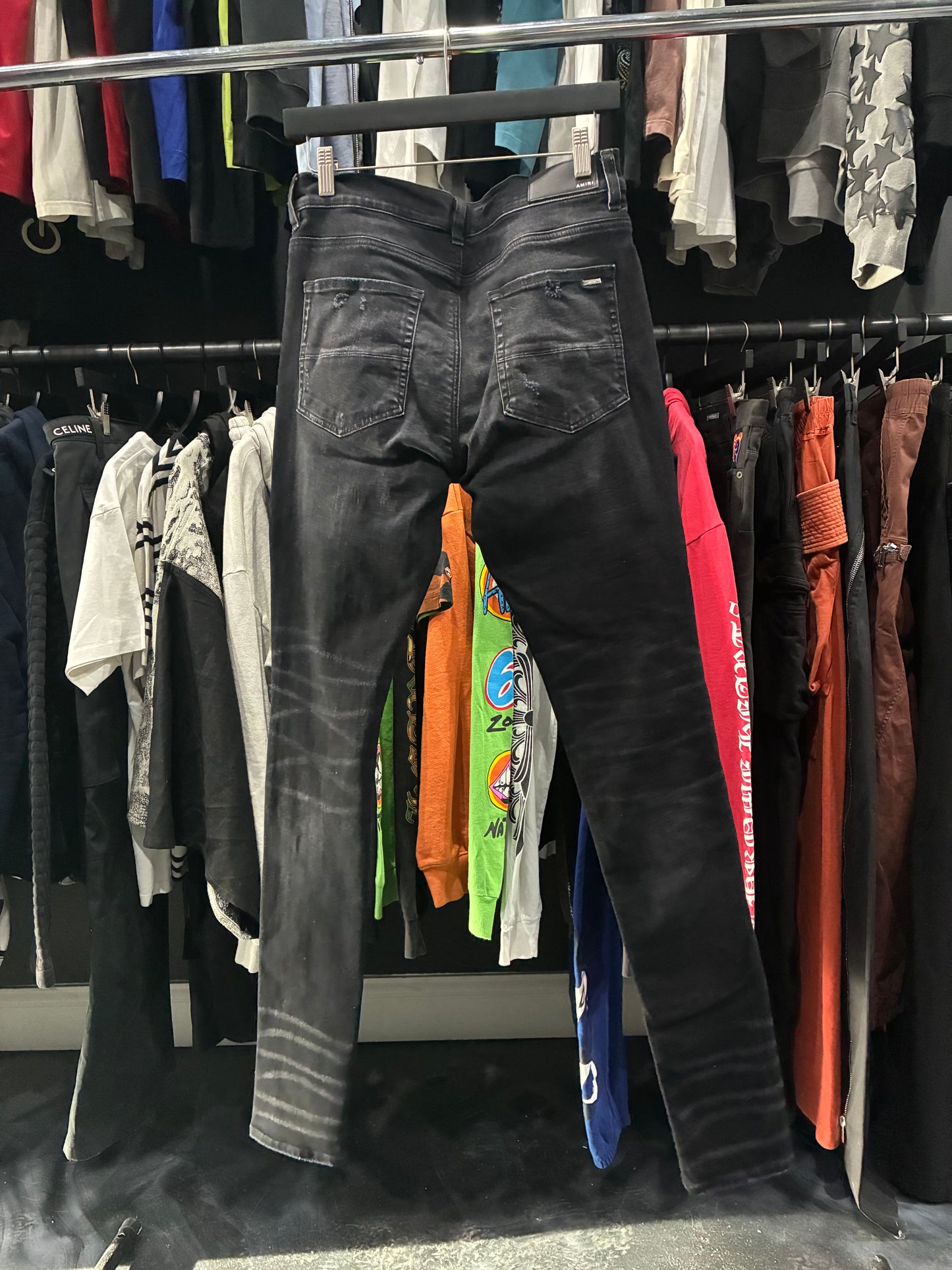 Amiri Faded Black/Cheetah Print Patch Thrasher Jean (31)