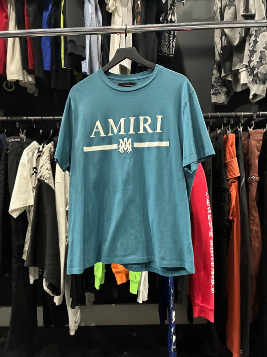 Amiri Aqua Blue/White MA Bar Logo Tee (XL)