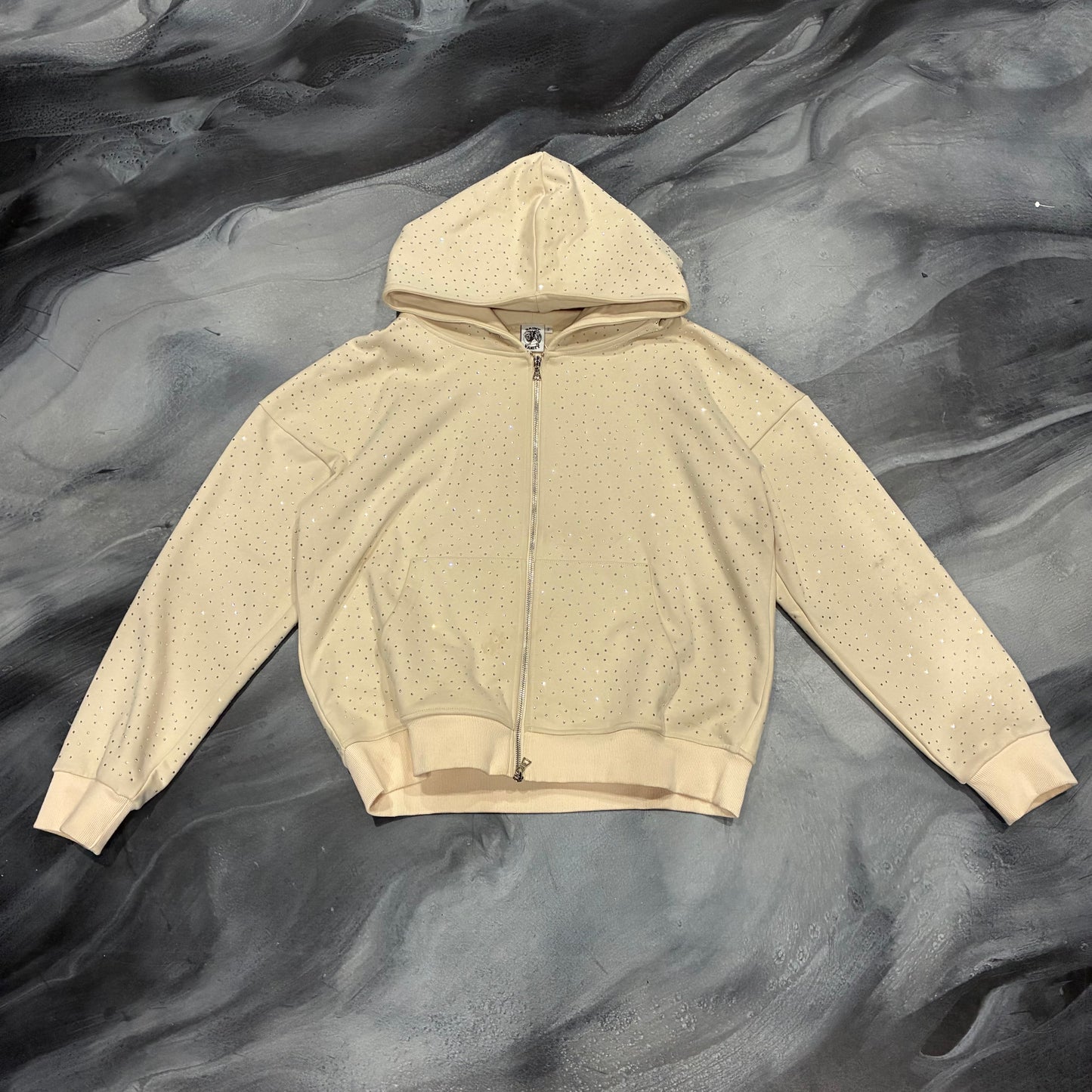 Saint Vanity Cream Bedazzled Zip Up Hoodie (S)