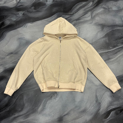 Saint Vanity Cream Bedazzled Zip Up Hoodie (S)