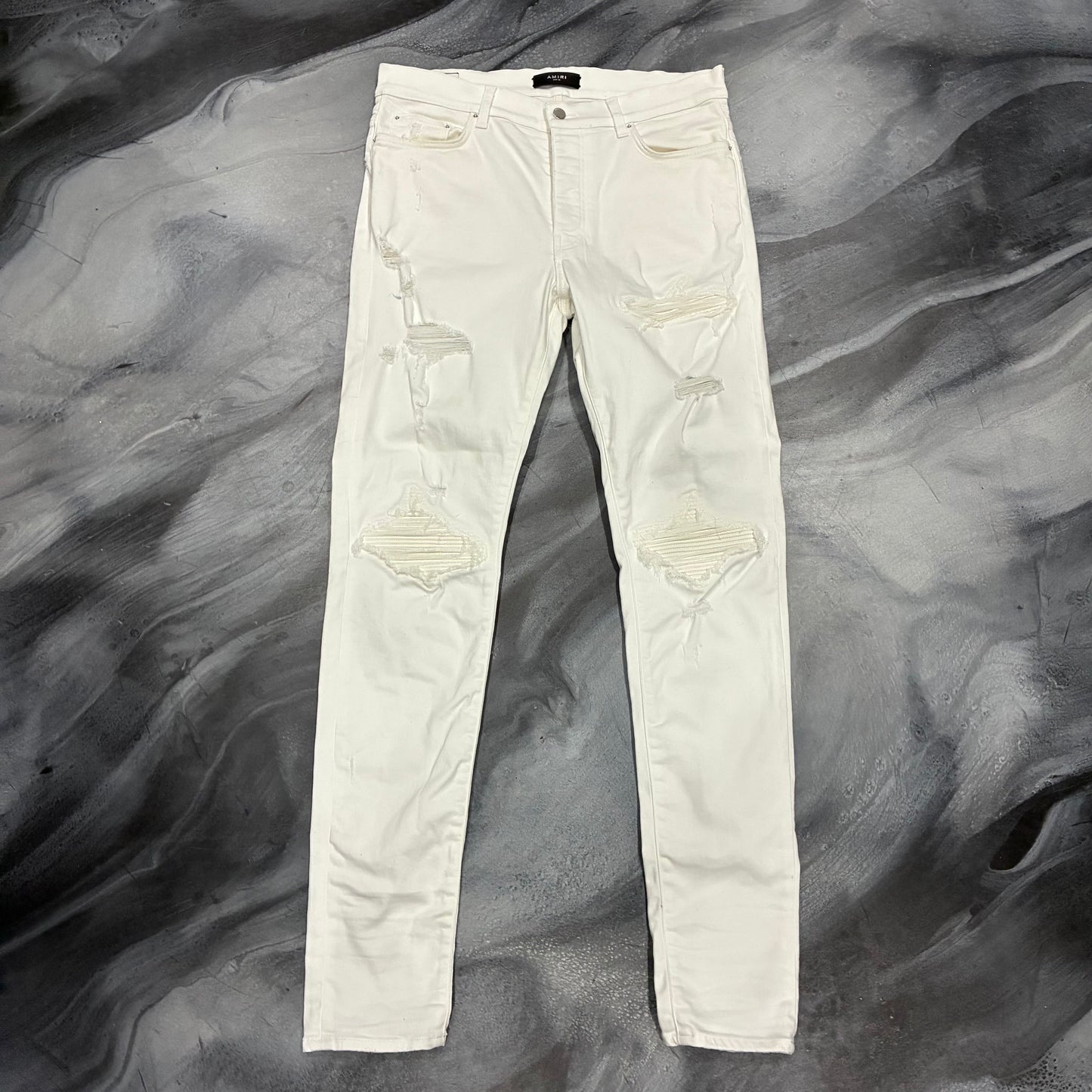Amiri White/White Leather Patch Jean (36)