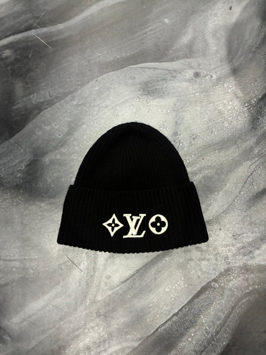 Louis V Black Embroidered Monogram Beanie