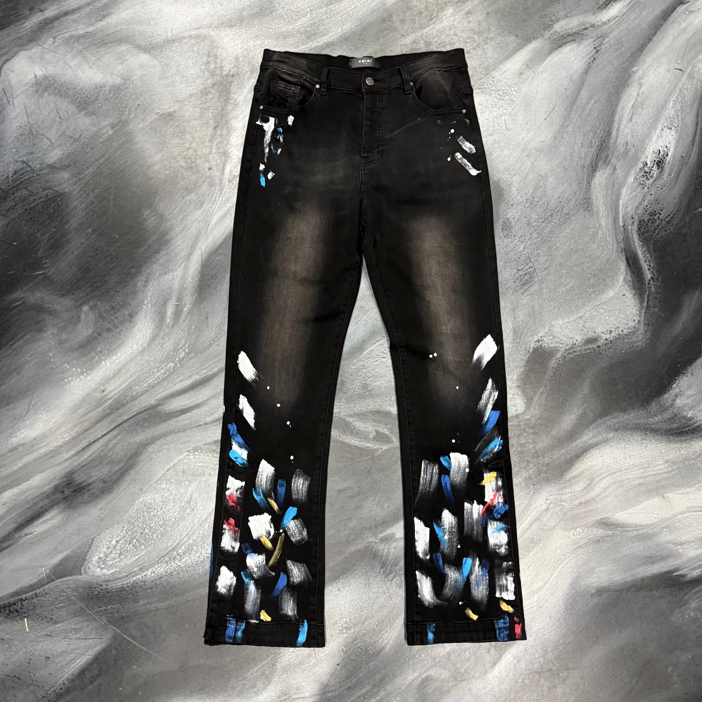 Amiri Black/Paint Splatter Flare Jean (32)