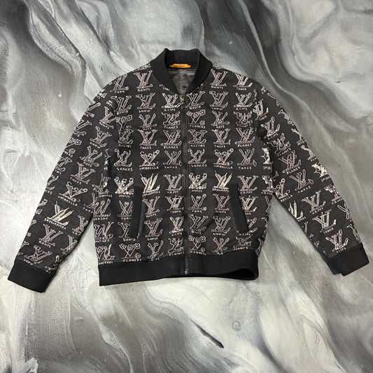 Louis V. Black/White Stenciled Logos Jacket (XL)
