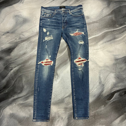 Amiri Dark Blue/Red Paisley Patch Jean (34)
