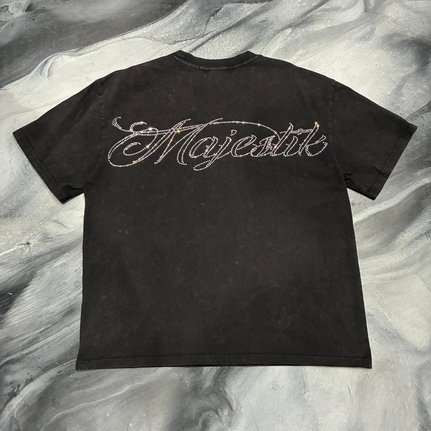 Majestik Black/Blue Football Skeleton Bling Tee (L)