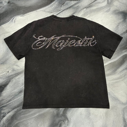 Majestik Black/Blue Football Skeleton Bling Tee (L)