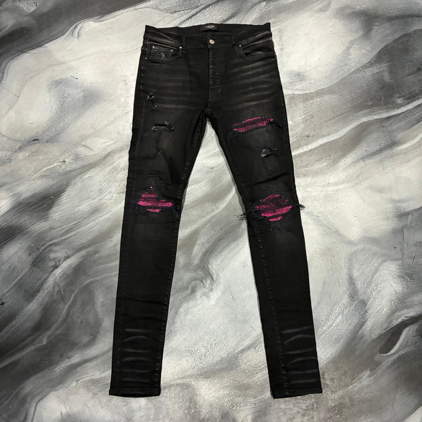 Amiri Black/Pink Cracked Paint Patch Jean