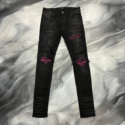 Amiri Black/Pink Cracked Paint Patch Jean