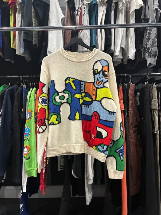 Louis V Cream/Colorful Abstract Art Crewneck Sweater