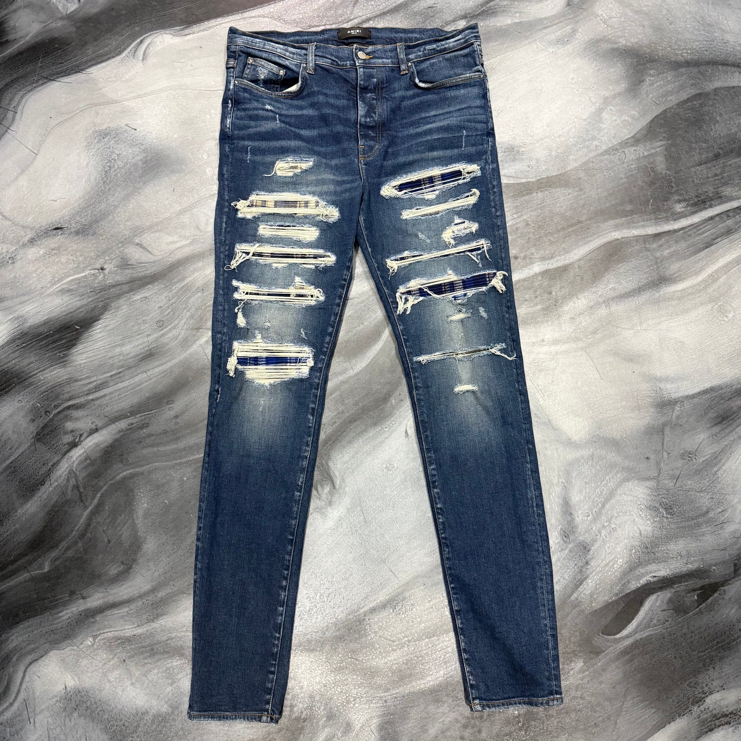Amiri Dark Blue/Blue Plaid Patch Jean (38)