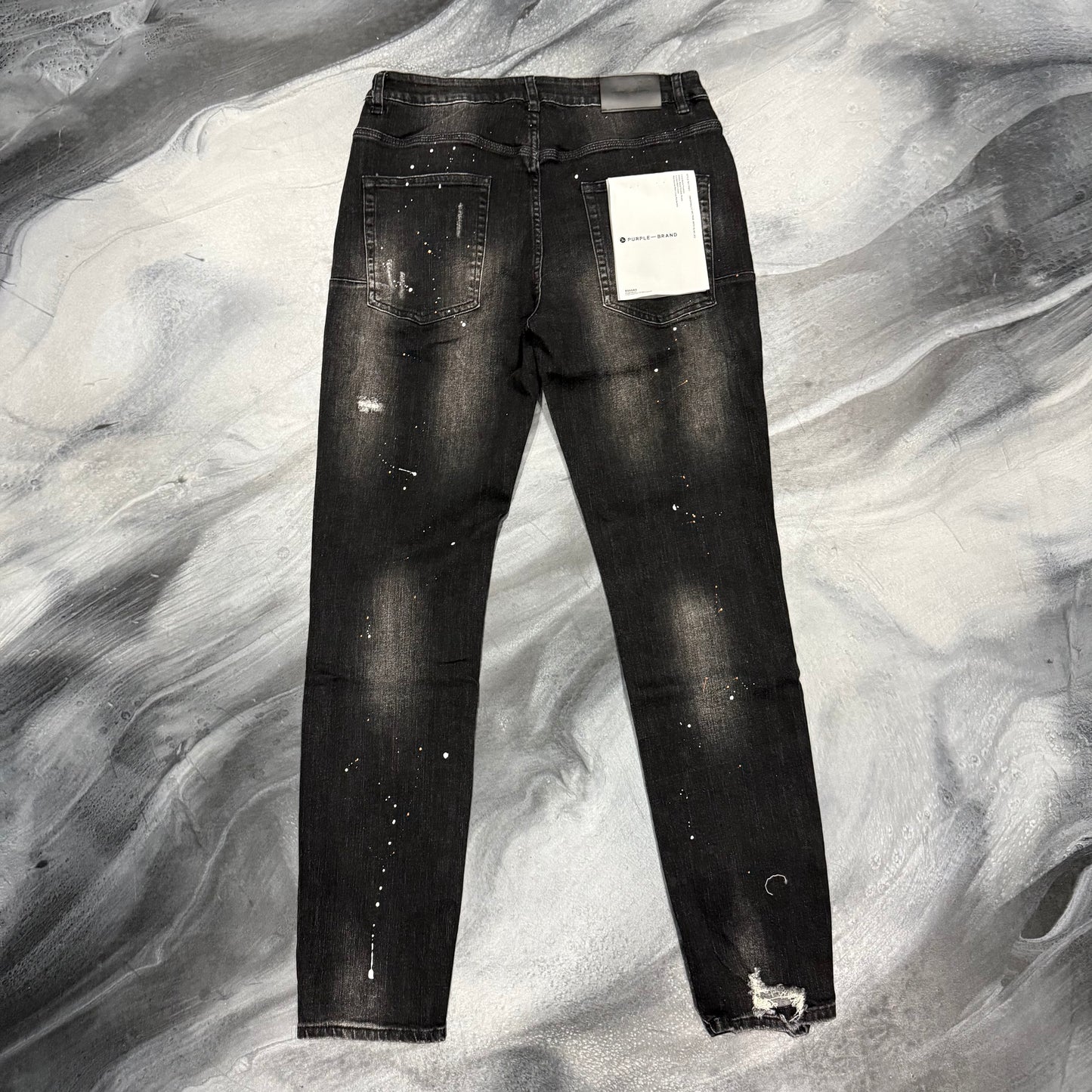 Purple Brand Black Distressed Orange Paint Splatter Jean