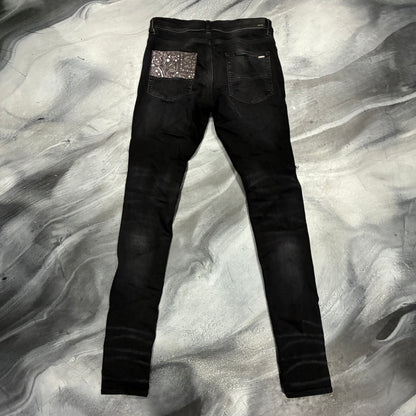 Amiri Black/Cream Bandana Patch Jean (30)