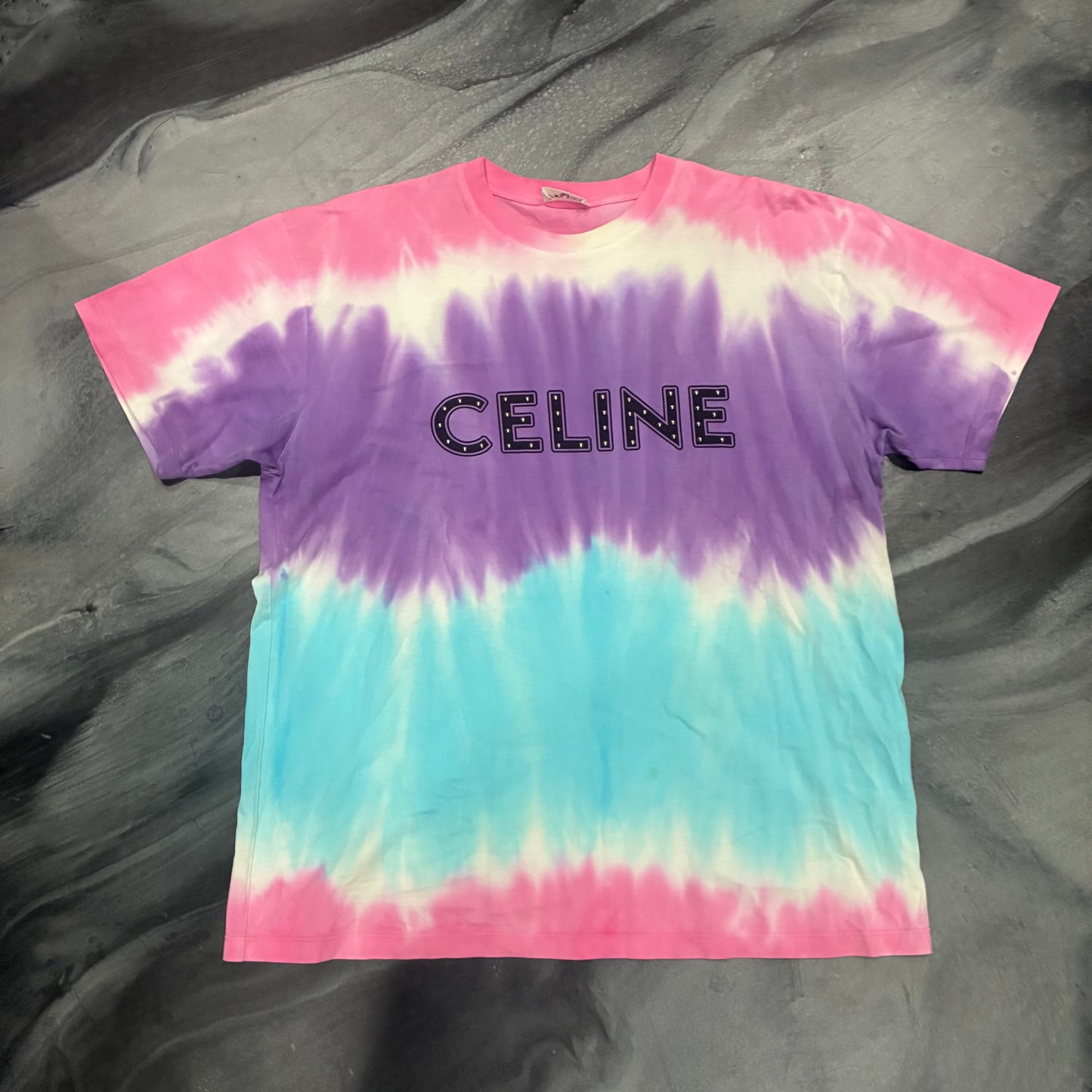 Celine Pink/Purple/Blue Tie Dye Tee (L)