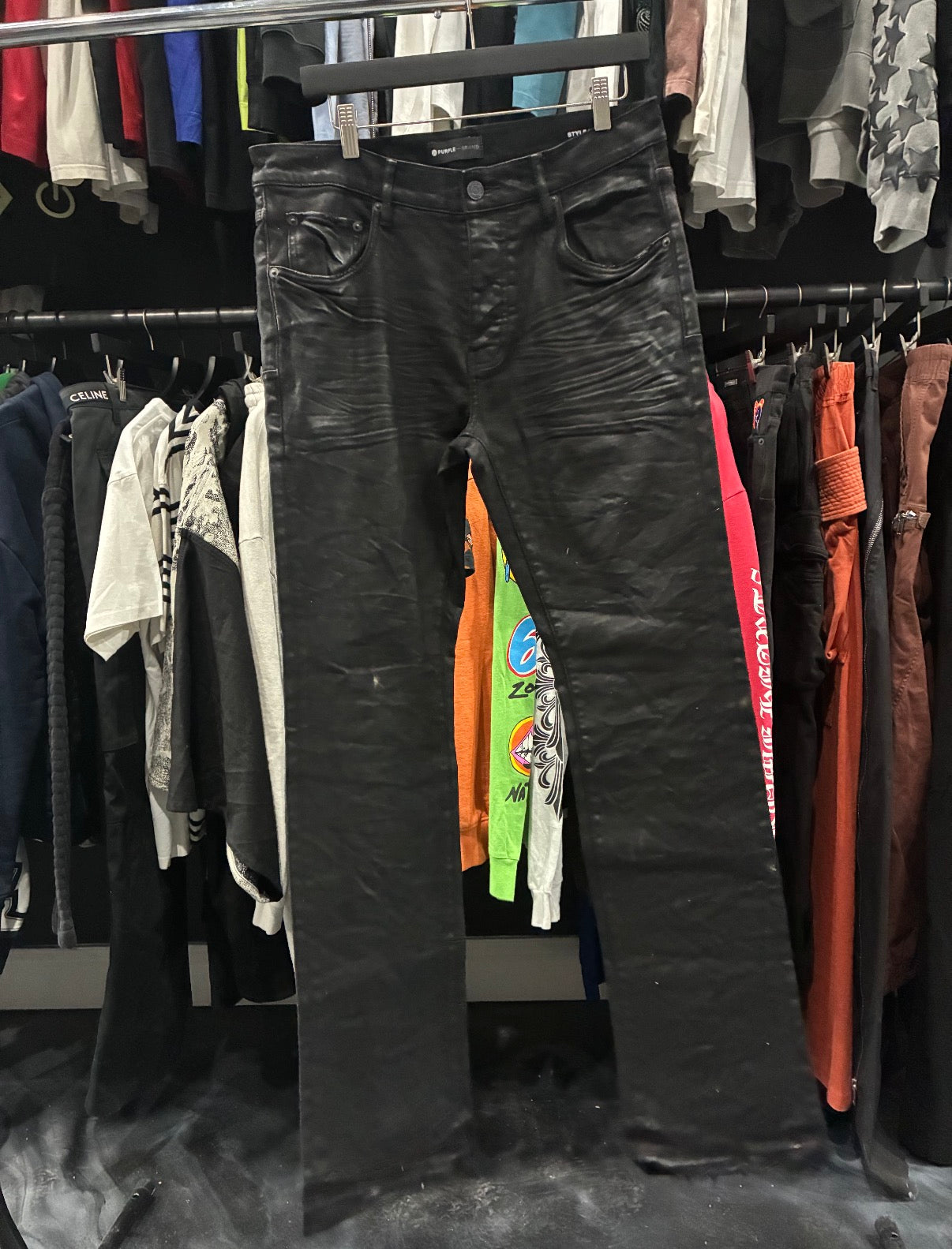 Purple Brand Waxed Black Straight Jean (34)