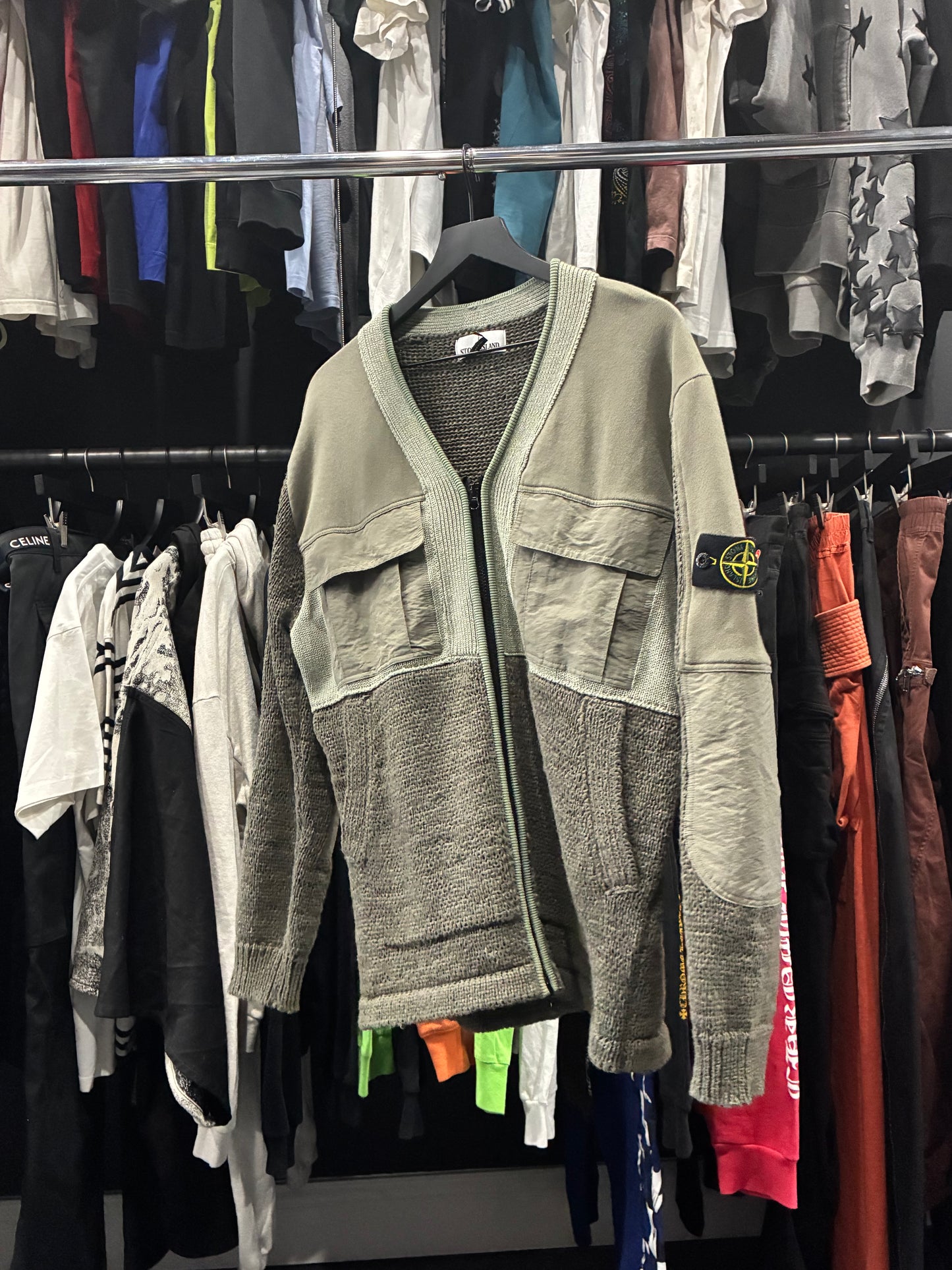 Stone Island Green SS19 Knit Panelled Cardigan Jacket (XL)
