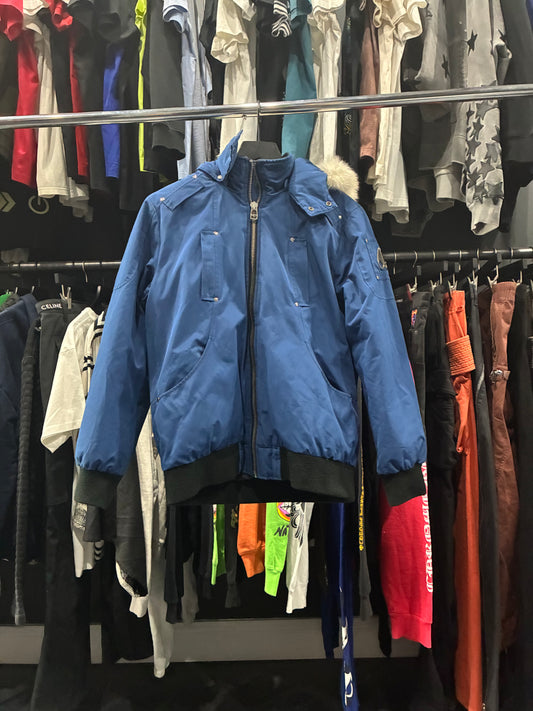 Moose Knuckles Originals Fur Bomber Jacket Blue/White Fur (XS)