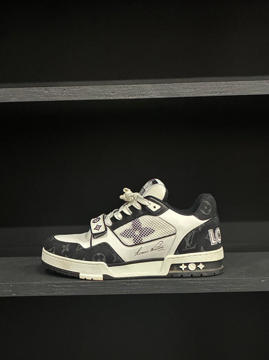 Louis Vuitton LV Trainer Velcro Strap Monogram Denim Black White (6)