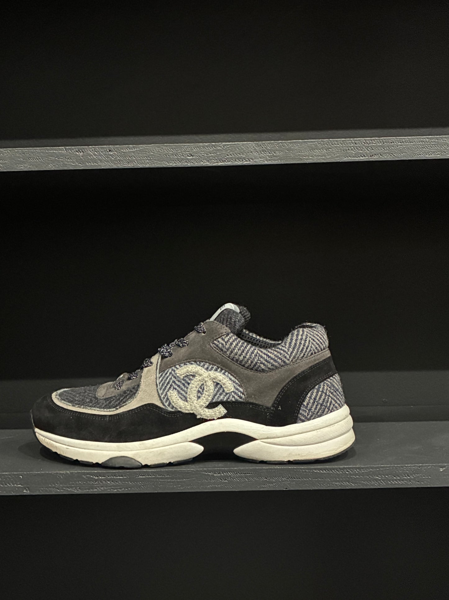 Chanel Black and Gray CC Low Top Sneakers (44EU)