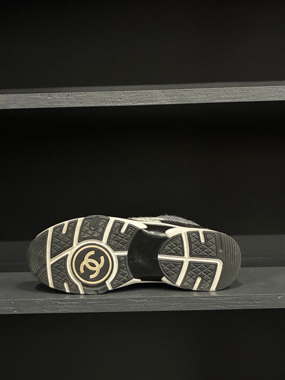 Chanel Black and Gray CC Low Top Sneakers (44EU)