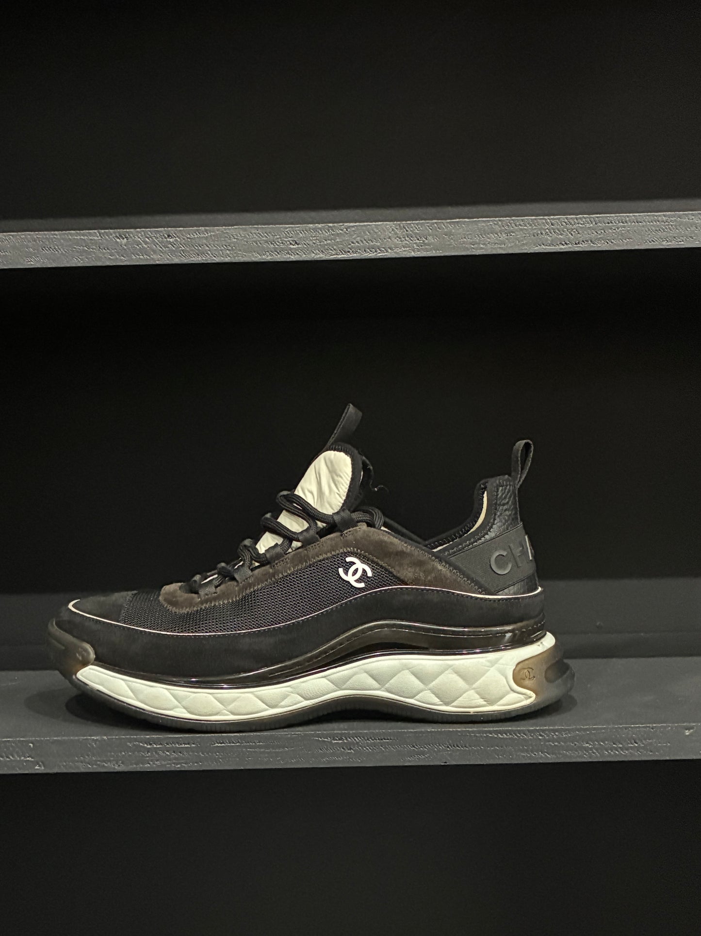 Chanel Women's CC Cap Toe Logo Sneakers Suede and Mixed Fibers (44EU)