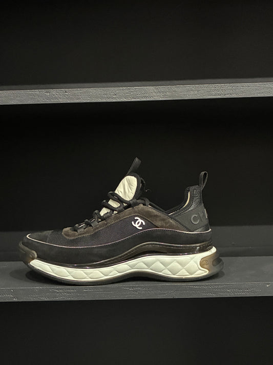 Chanel Women's CC Cap Toe Logo Sneakers Suede and Mixed Fibers (44EU)