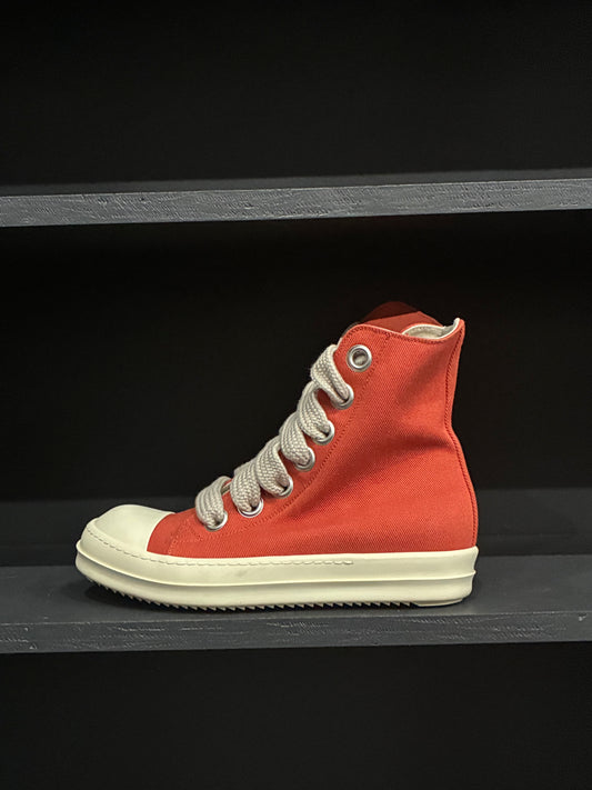 Rick Owens Men's Orange/Red Jumbo Lace High-top Sneakers (41EU)