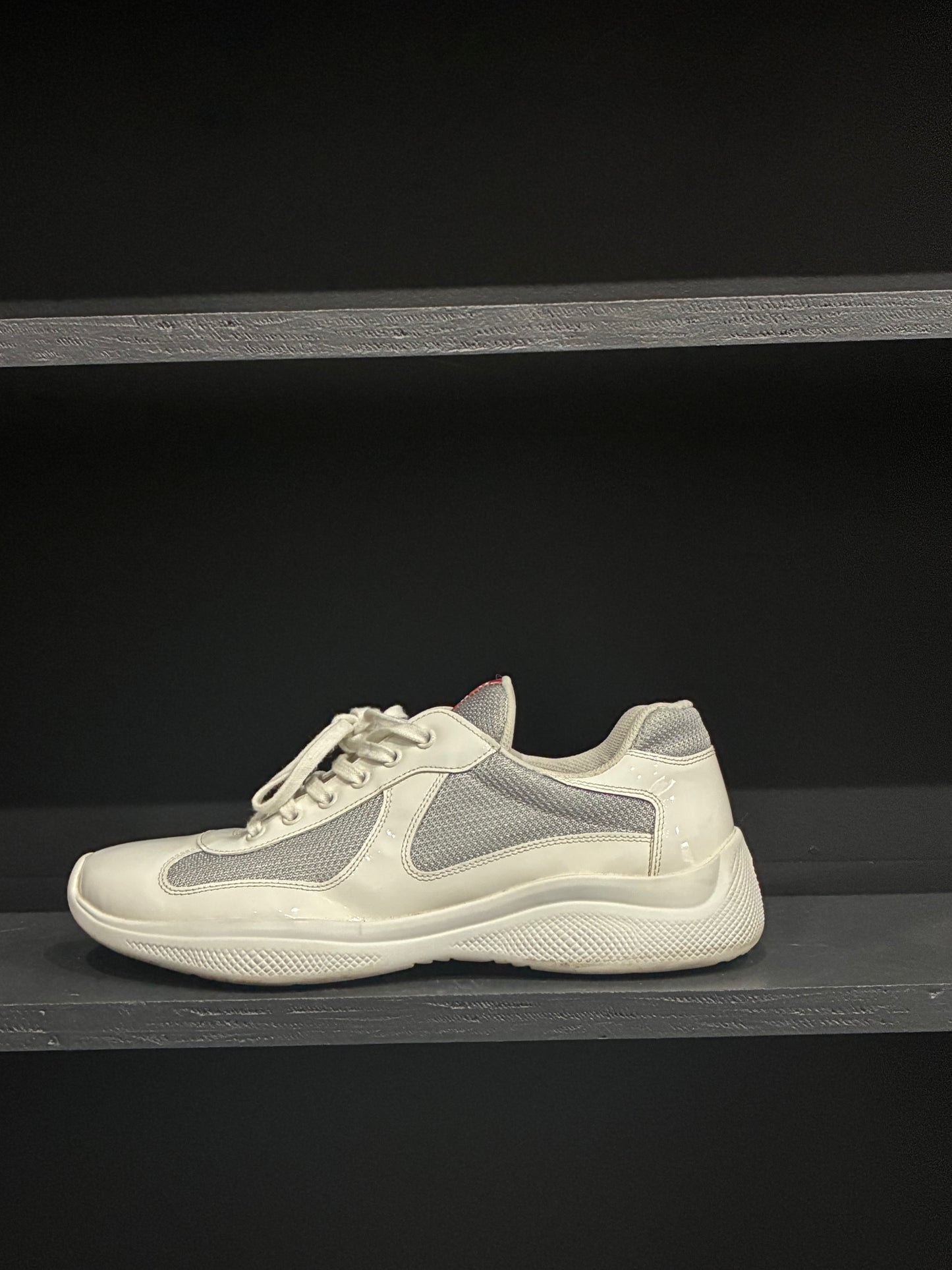 Prada America's Cup Biker Fabric Sneakers White/Silver (9)