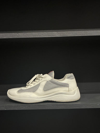 Prada America's Cup Biker Fabric Sneakers White/Silver (9)